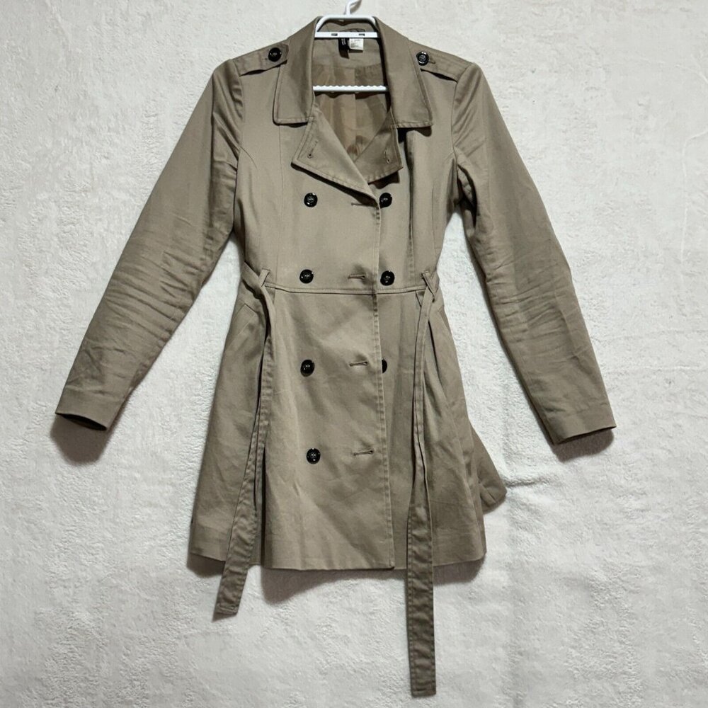 H&M Divided Belted Flared Trench Coat Beige Women's Size 4 US